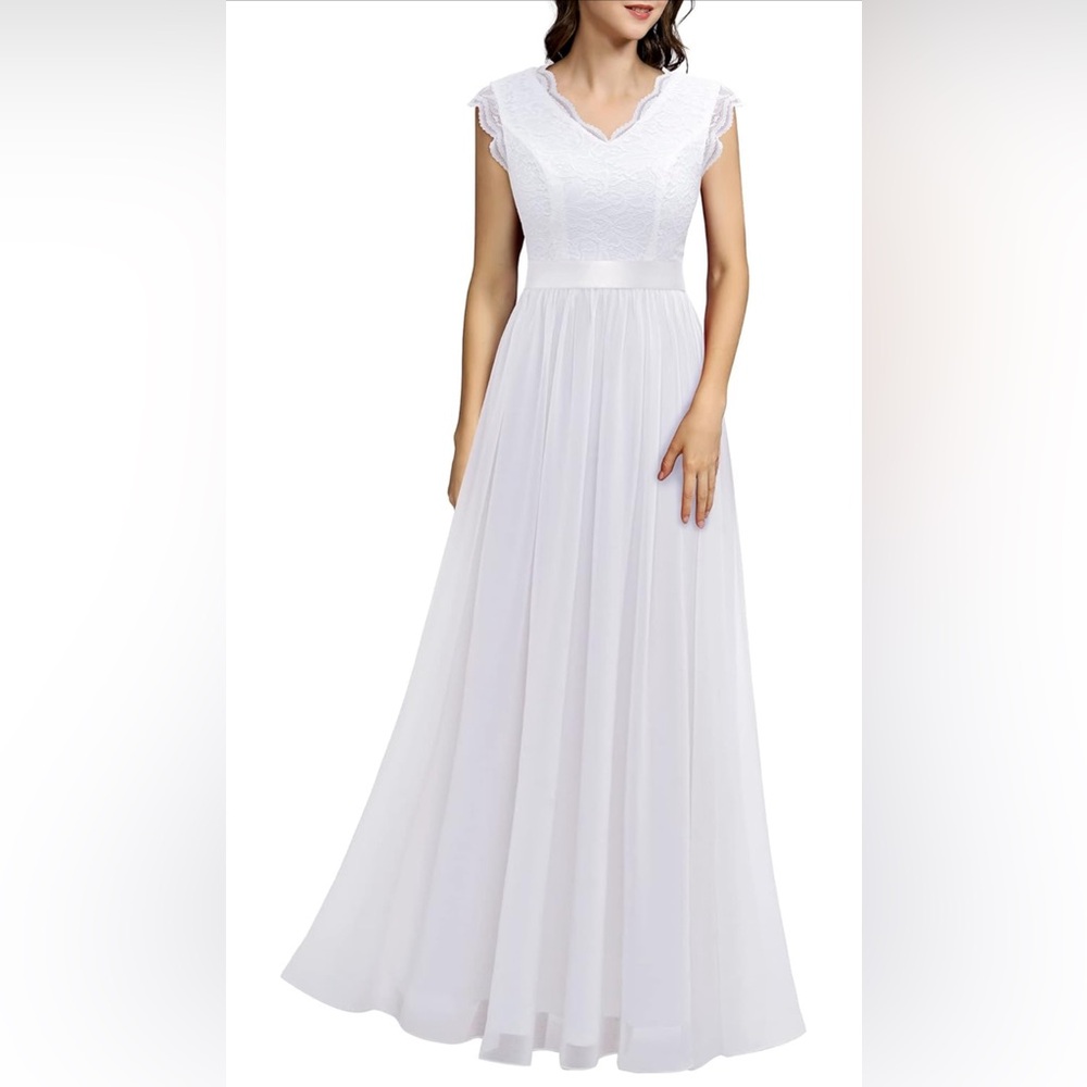Dressystar Women's V Neck Sleeveless Lace Bridesmaid Dress Wedding Party Gown
